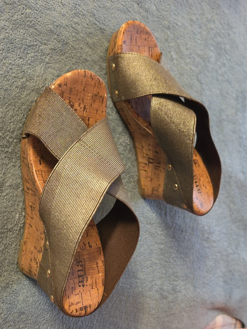 a.n.a Metallic Bronze Cork Crossband Wedge Sandals